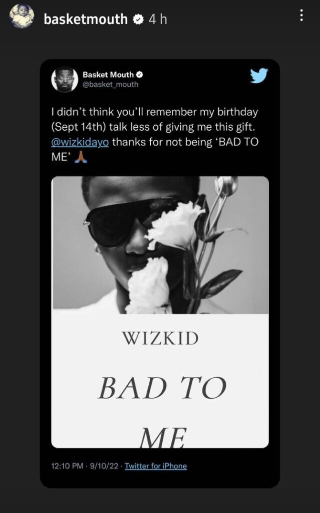 Basketmouth Makes Special Request From Wizkid