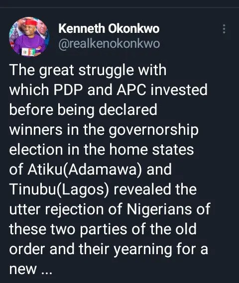 Okonkwo: The Battle With PDP & APC Revealed A Rejection Of The Outdated Order Craving For A New One