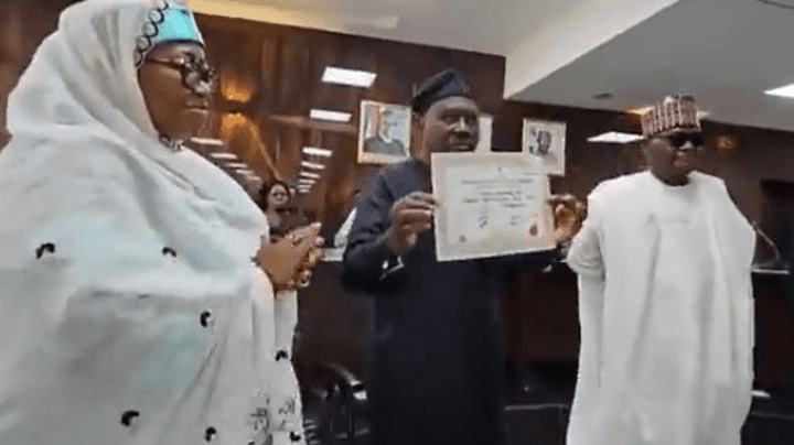Adamawa gov-elect Ahmadu Fintiri receives Certificates of Return from INEC