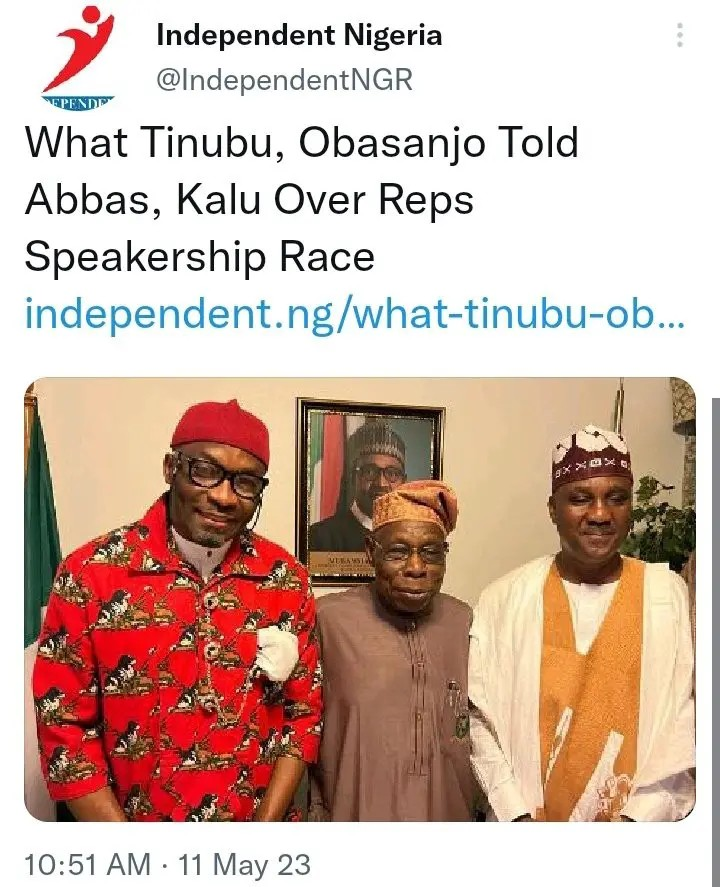 Today's Headlines: Those Planning Against May 29 Handover Are Jokers–Tinubu Supporters; What Tinubu, OBJ Told Abbas, Kalu Over Reps Speakership Race