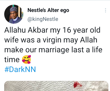 Man says as he shares photo of blood-stained bedsheet "My 16-year-old wife was a virgin. May Allah make our marriage last a life time"