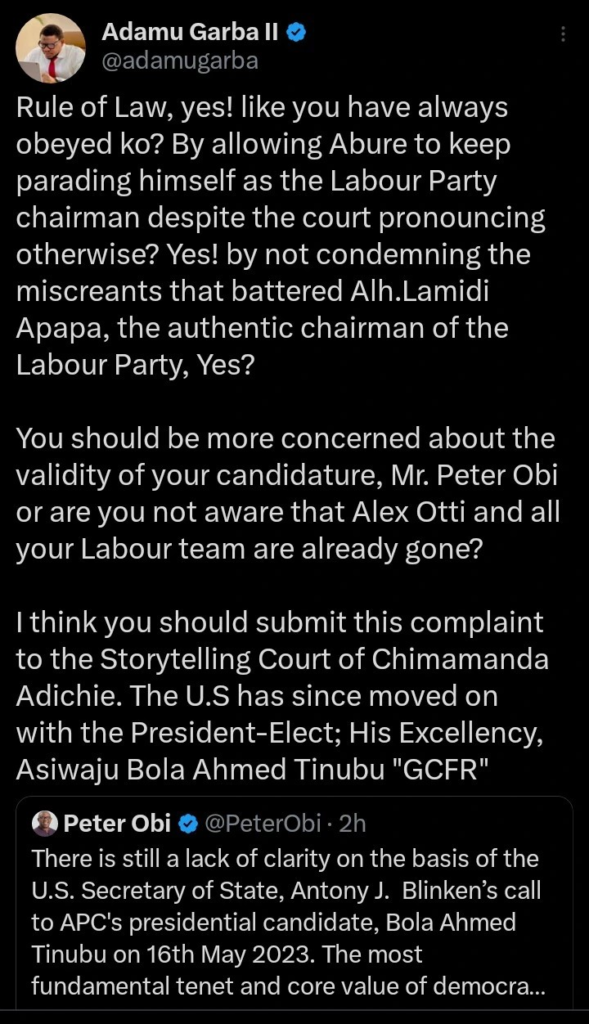 Adamu Garba - Is Peter Obi aware that Alex Otti and his entire LP team have already left?