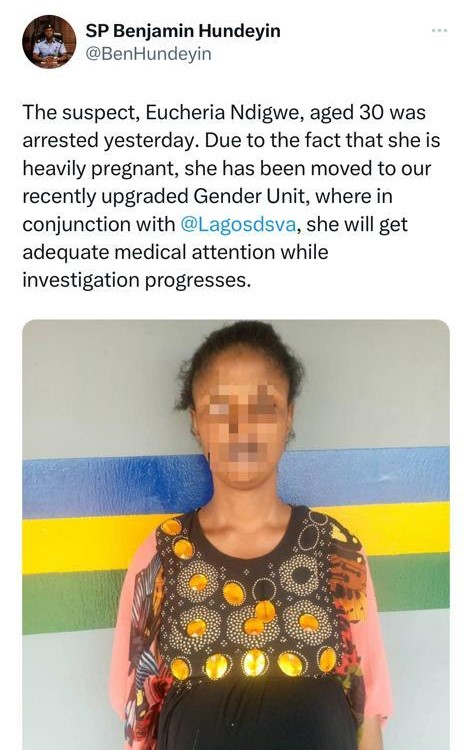 Police arrest pregnant woman for cutting her teenage maid with knife in Lagos (video)