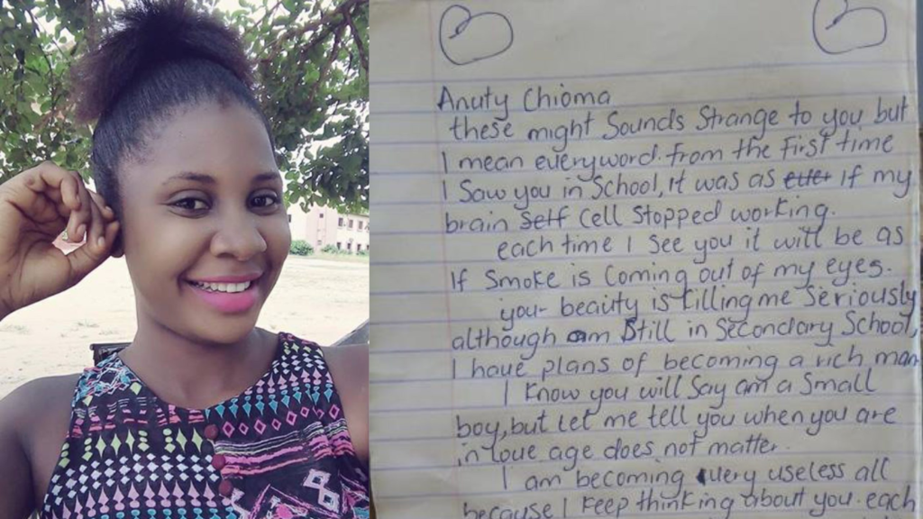 JSS1 student writes love letter to his beautiful teacher, Chioma