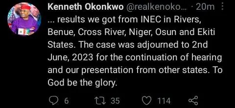 Tribunal: It's Unfortunate That INEC Refused To Give Us All The Results In Some States – Kenneth Okonkwo