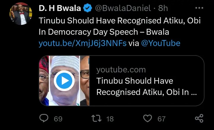 Did Peter Obi and Atiku Abubakar Contribute to Nigeria's Democracy? Bwala Questions BAT's Decision to Leave Them Out