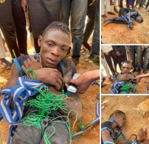 Notorious Suspected Thief Caught And Tied Up In Kebbi For Stealing Electrical Wire 