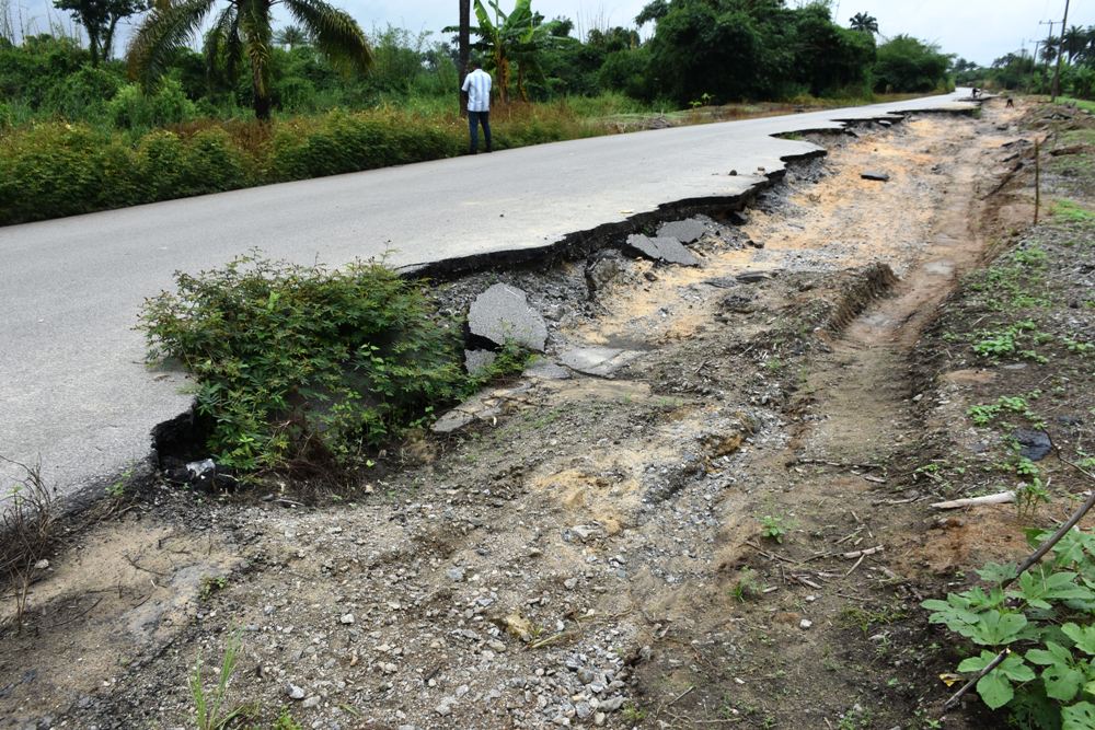 Road washed away by destructive floods in Ogbaru Federal  Constituency.
