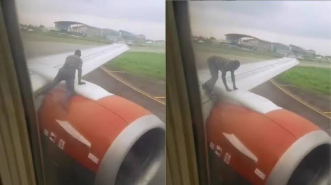 “This man wan Japa” Man arrested for climbing moving plane thinking it was heading overseas (Video)