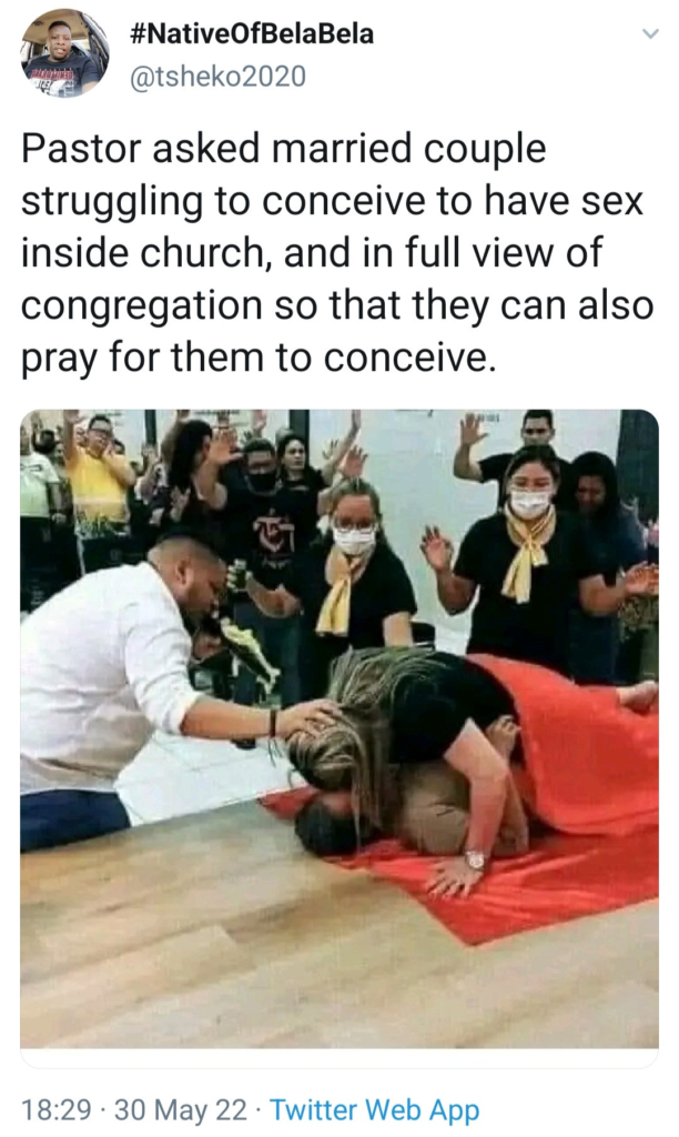 Pastor makes married couple struggling to conceive to have sxx inside church, so that they can pray for them to conceive (Video)