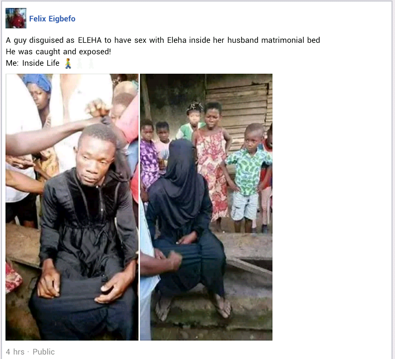 Nigerian man caught after he disguised in hijab to have SXX with a Married Woman in her husband’s House