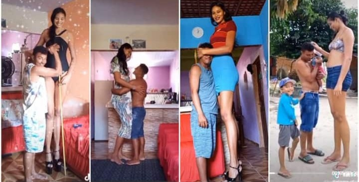 “Her Name Must Be Taller Ni (Tolani)” - Reactions Trail As Man shows off His very Tall Wife, He Reaches Her on Her Waist (Video)