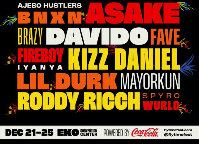 Flytime Festival in December will feature Asake, Davido and Kizz Daniel and others as the headline acts