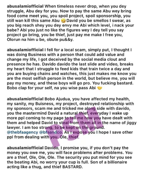 A businessman laments that Davido has absconded with his N218 million.