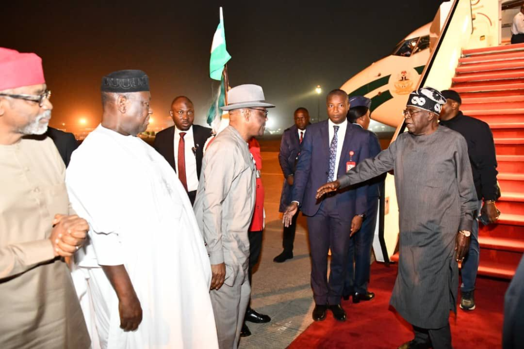 Tinubu Arrives in Abuja After Private Visit to France